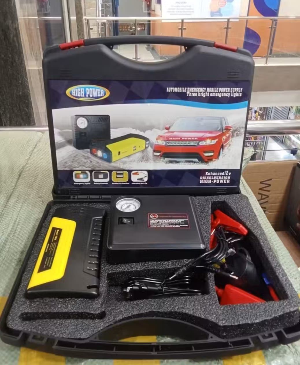 🤑ON STOCK🎇High Power Quality Portable Car Jump Starter Kit With Tyre Inflator / Air Compressor😶‍🌫️portable jump starter with power bank.High-capacity li-polymer battery.Power bank function, USB 2.