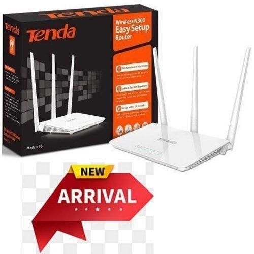 🤩tenda F3 N300 300 Mbps Wireless WiFi Router🤮Single-band 2.4GHz Wi-Fi for high-speed wireless transfer 

 Three external 5dBi antennas for stronger network signal
Ensures safe anĉd reliable surfing