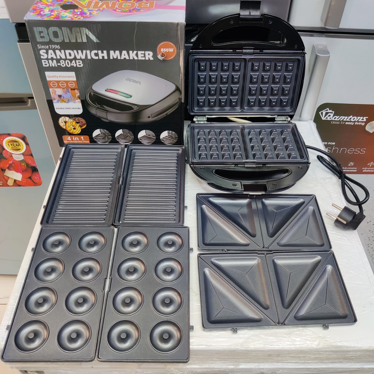 ONLY IN KILIMALL🎀Boma 4in1 Sandwich Maker/Waffle Maker/Donut Maker/Grill Press🦋Versatile 4-in-1 Functionality: Prepares sandwiches, waffles, doughnuts, and grills with interchangeable plates.
Non-St