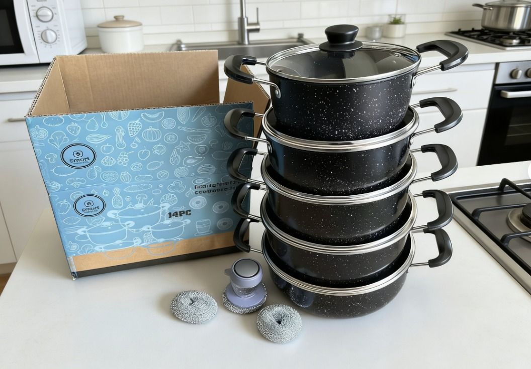 JP Jamesport 10Pcs Non-Stick Granite Cooking Pot Sufurias Cookware Set ( 5 Pots And 5 Lids)🎉provides long lasting superior Non-stick performance and has different sizes for different cooking needs he