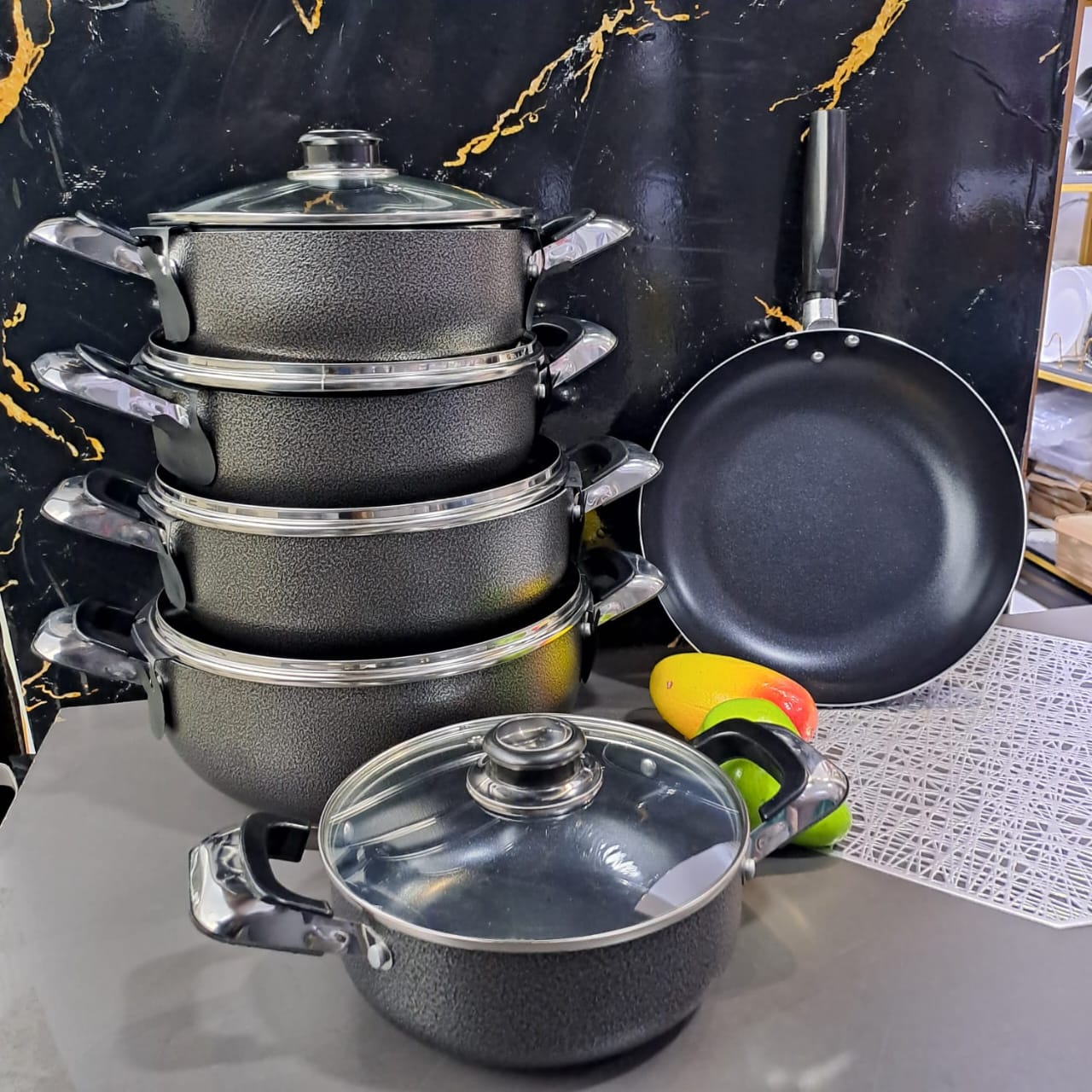 PRICE DROP🦋JP Jamesport 11Pcs Heavy Non-Stick Granite Cooking Pot Sufuria With Pan & Cookware Set🧶long lasting superior Non-stick performance and has different sizes for different cooking needs henc
