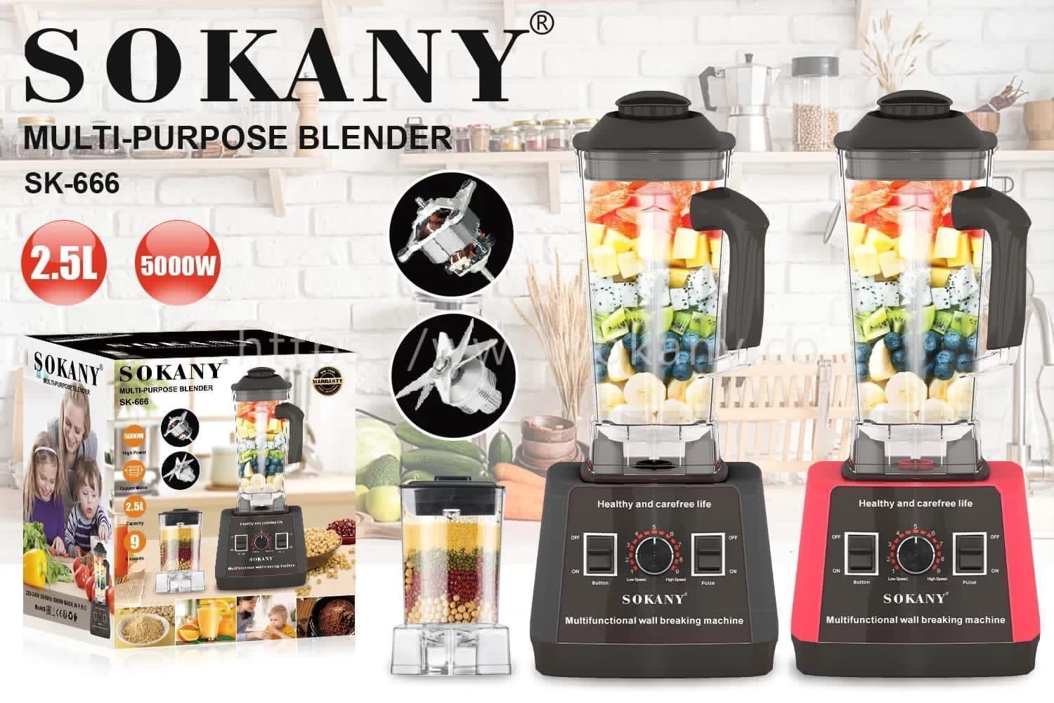 Sokany 2 In 1 Heavy Duty Commercial Professional Blender With A Grinder Machine 2.5 Lt Jar, 5000Watts, 6 Sharp Stainless Blades, 9 Speed🔥🔥High Power Food Processor Ice Smoothie Bar Fruit Electric Bl