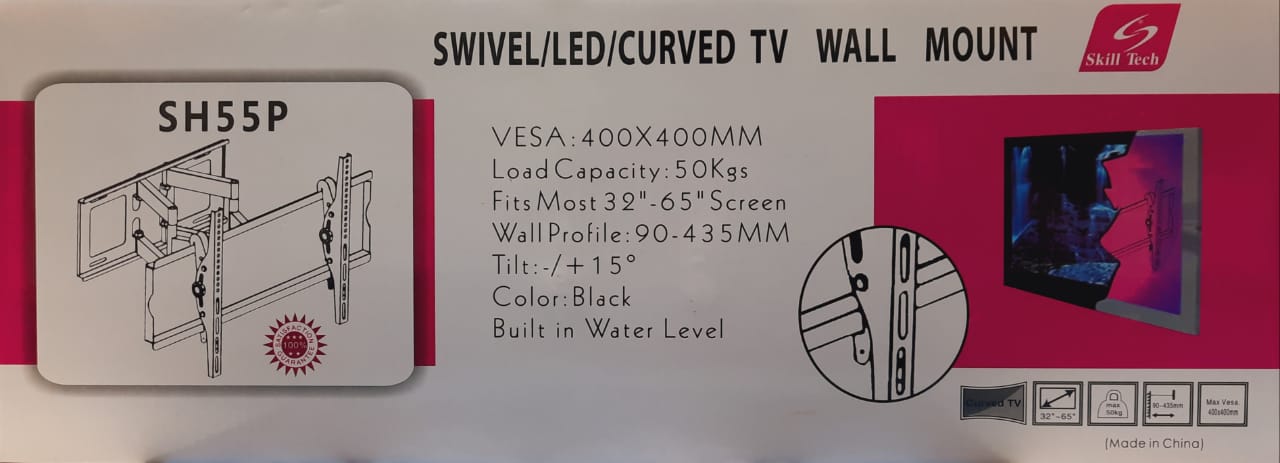 Skilltech 32"-65" Full Motion Moving Swivel Wall TV Bracket🕸️strong and sturdy. Use this Bracket to safely mount your LED TV and get  left and right movement and 15 degrees up and down movement. This