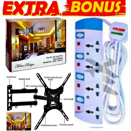 Home Design HIGH QUALITY Full Motion 360 Degree TV WALL HOLDER MOUNT BRACKET // TV STAND FOR TV 14 inch -55 inch TILT ROTATING WALL MOUNT STRONG BRACKET +GIFT 4-WAY // 4 WAY POWER EXTENSION CABLE SOCK