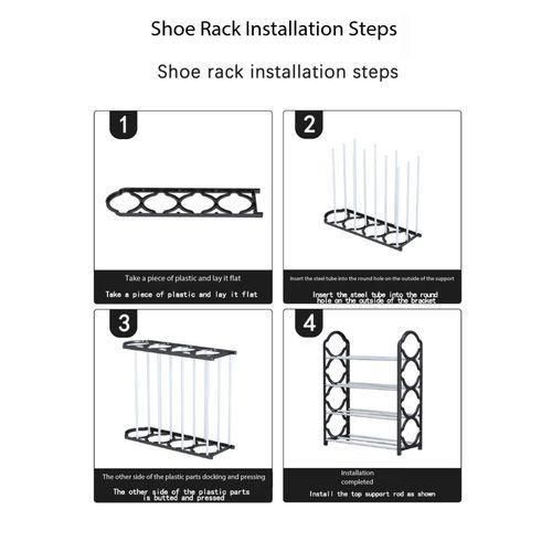 PORTABLE Shoe Rack For 10 Pairs 5 Layer -Material: PP plastic+8.6 galvanized pipe
5 layers 
Size: 42*19*71cm
Easy to assemble
Free assembly for boots
Stand high off the ground to prevent moisture effe