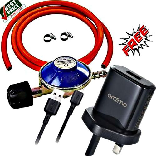 📌PERFECT COMBO 📌Cooking Appliances Accessoryies High Quality Gas Regulator For Cooing Gas Cylinder 6kg + Gas Delivery Hose Pipe 2M , Gss Pipe Safety Clips & GIFT FAst Android Phones Charger