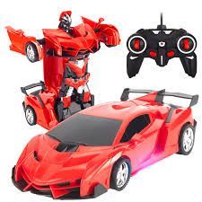 RAVSOOL Remote Control Car Transform Rc Robot Rechargeable 360°Rotating Stunt 1:18 Deformation Racing Car Toy with Cool Sound Light One Button Deformation