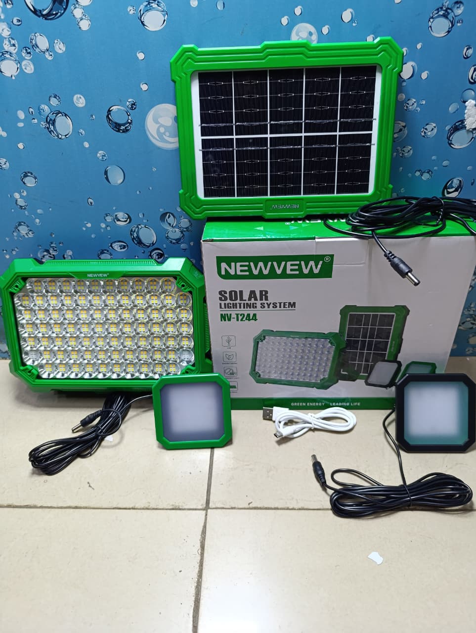 🎇Newvew NV-T244 Solar Lighting System with 2 Bright Led Lights🎇Long-lasting rechargeable battery

USB output for charging phones and devices

Portable design – ideal for indoor or outdoor use

Energ