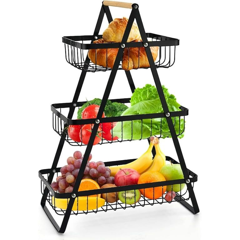 PRICE DROPPED🦋DURABLE STRONG METALLIC 3 Tier Multifunctional Fruit Holder Organizer Black😶‍🌫️For storage of vegetables and fruits, snacks, Spices etc.
Saves Space.
Light wei