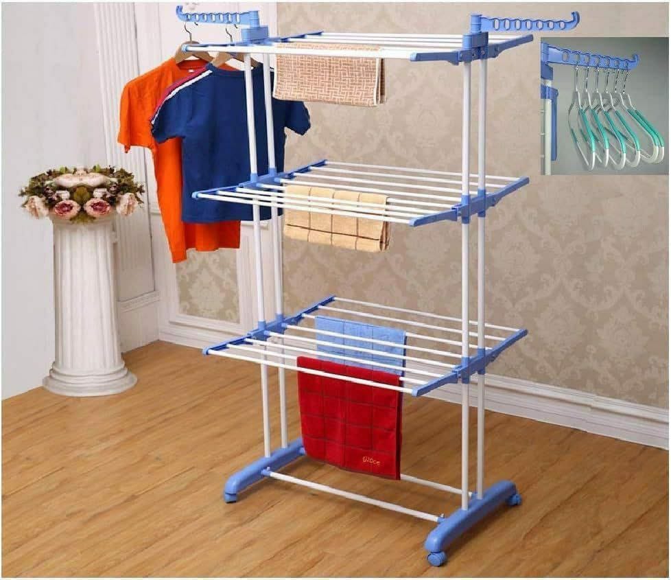 🦋Clothes Drying Rack,3-Tier Foldable Clothes Hanger Adjustable Large Stainless Steel Garment Laundry Racks With Castors😶‍🌫️Steel construction for durability
Can be used for hanging clothes, towels,