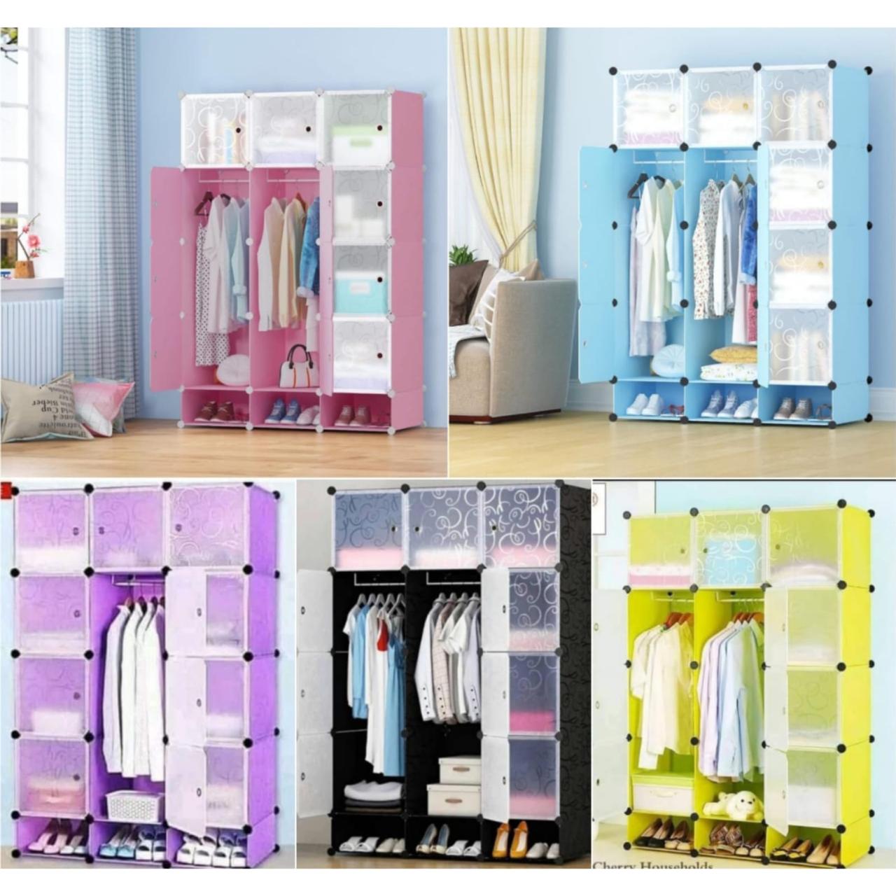 3 Column Plastic Wardrobe-.It has two hanging rods that will help organise your shirts,blouses,dresses and coats.It Comes with a Shoe rack at the bottom of the closet where you can put your