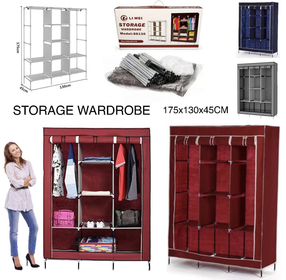 Metallic wardrobe This heavy duty wardrobe is very durable. It's perfect for all your clothes storage needs, highly portable and convenient. We pride ourselves in an exclusive shopping experience and