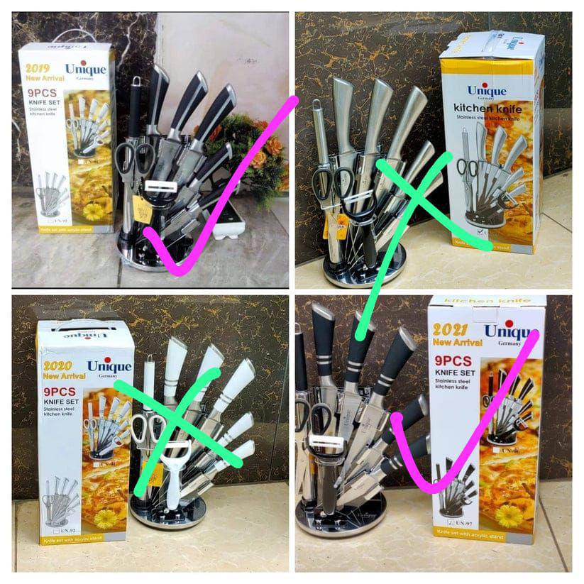 Unique Knife Set  utlery Knife Set with Rotating Block Stand. This knife set includes chopping knife, chef knife, slicer etc. The stainless steel kitchen knives are resistant to corrosion, durable in