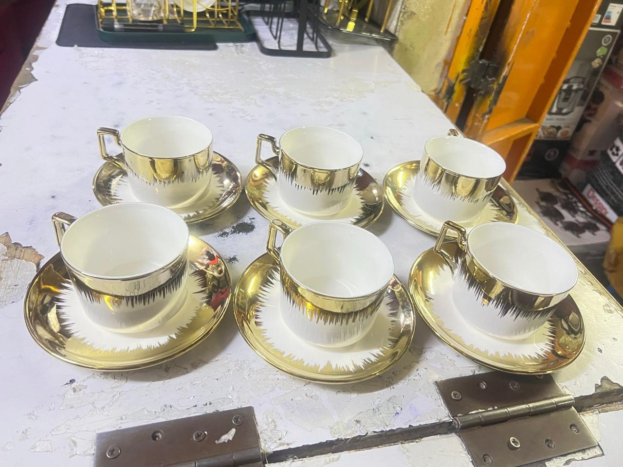 Ceramic Cappuccino Cups with Saucers - Set of 12, 6 cups and 6 saucers Perfect for Specialty Coffee Drinks, Latte, Cafe Mocha and Tea, Ivory White