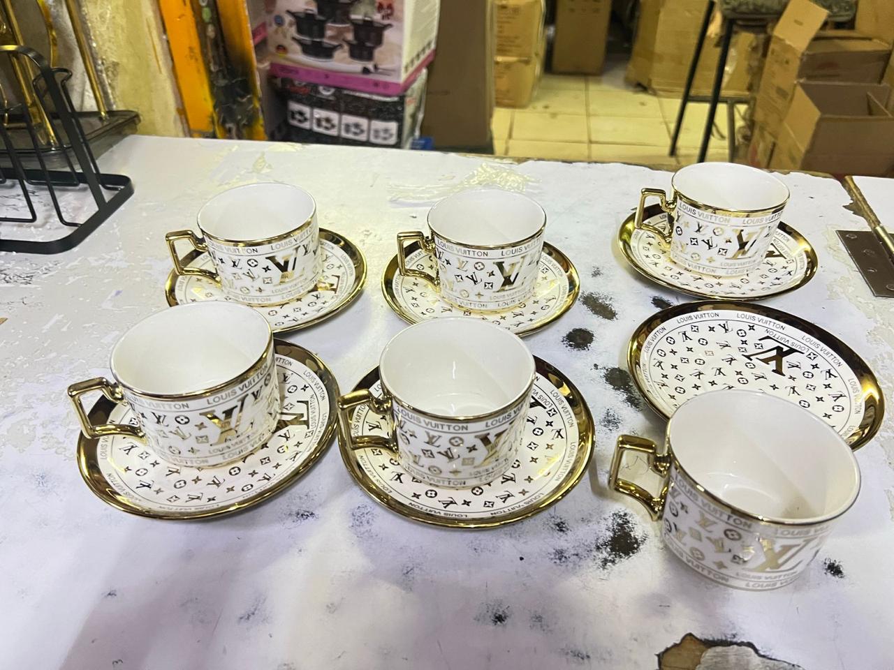 Ceramic Cappuccino Cups with Saucers - Set of 12, 6 cups and 6 saucers Perfect for Specialty Coffee Drinks, Latte, Cafe Mocha and Tea, Ivory White