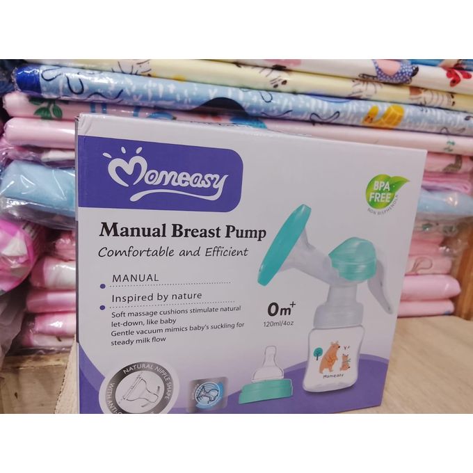 Momeasybreast pump 120 ml  It pumps out the milk from your breast by the natural pressure. It is more gentle and pleasurable than using electronic pump that may hurt your nipples by strong suction.