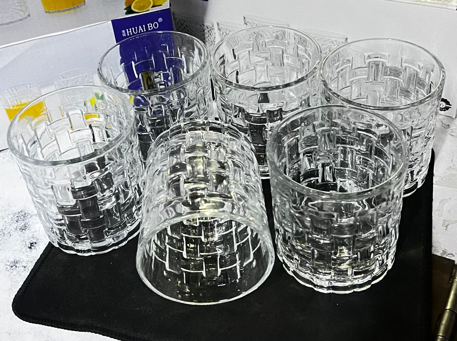 6 pcs short meshy glasses  high-quality glass ware. Our glass tumblers are made from high-quality silicate glass that is durable and long-lasting. The glasses feature an elegant and timeless design th