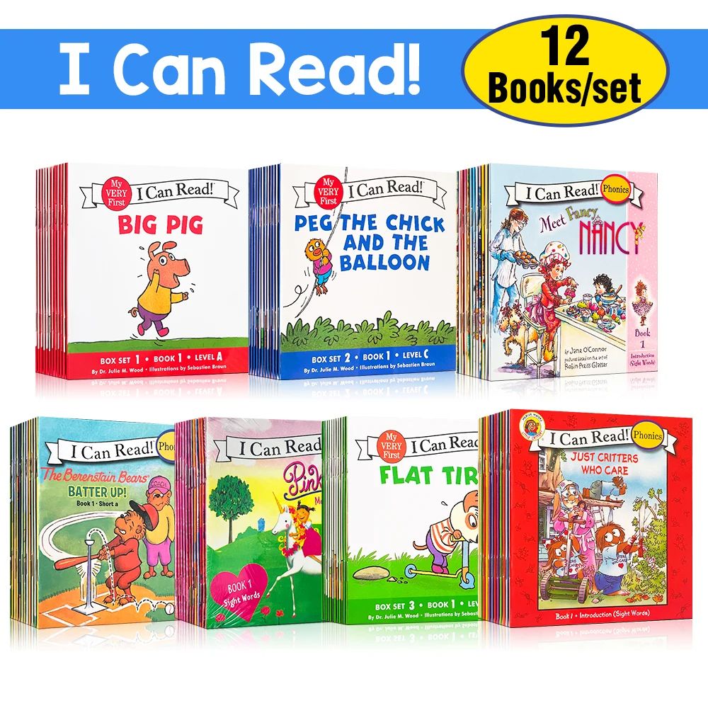 "I Can Read!" Help your child discover the joy of reading with these first Phonics Set. This 12-book collection of 7 Different Sets is designed to build strong phonics skills and boost early literacy.