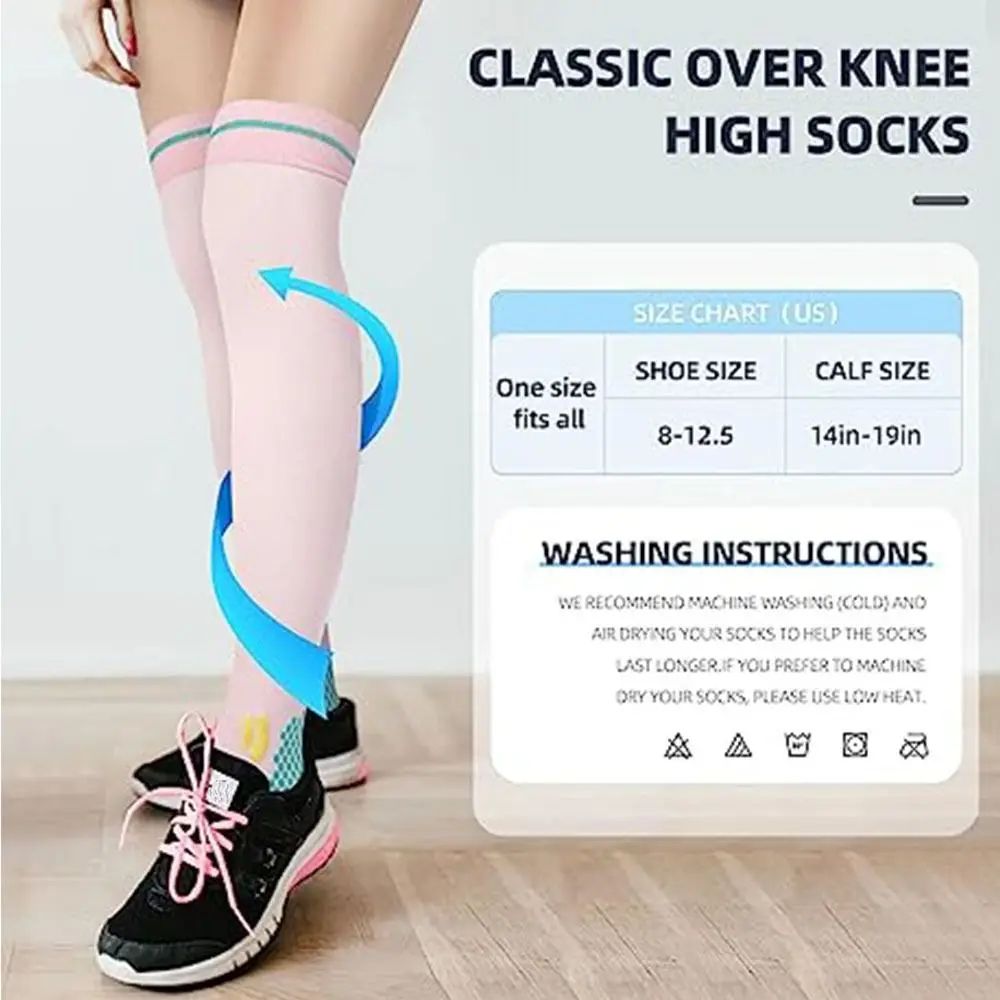 New Over The Knee Compression Socks designed for both athletic performance and all-day wear. Crafted with breathable, moisture-wicking fabric to keep your legs cool and dry.