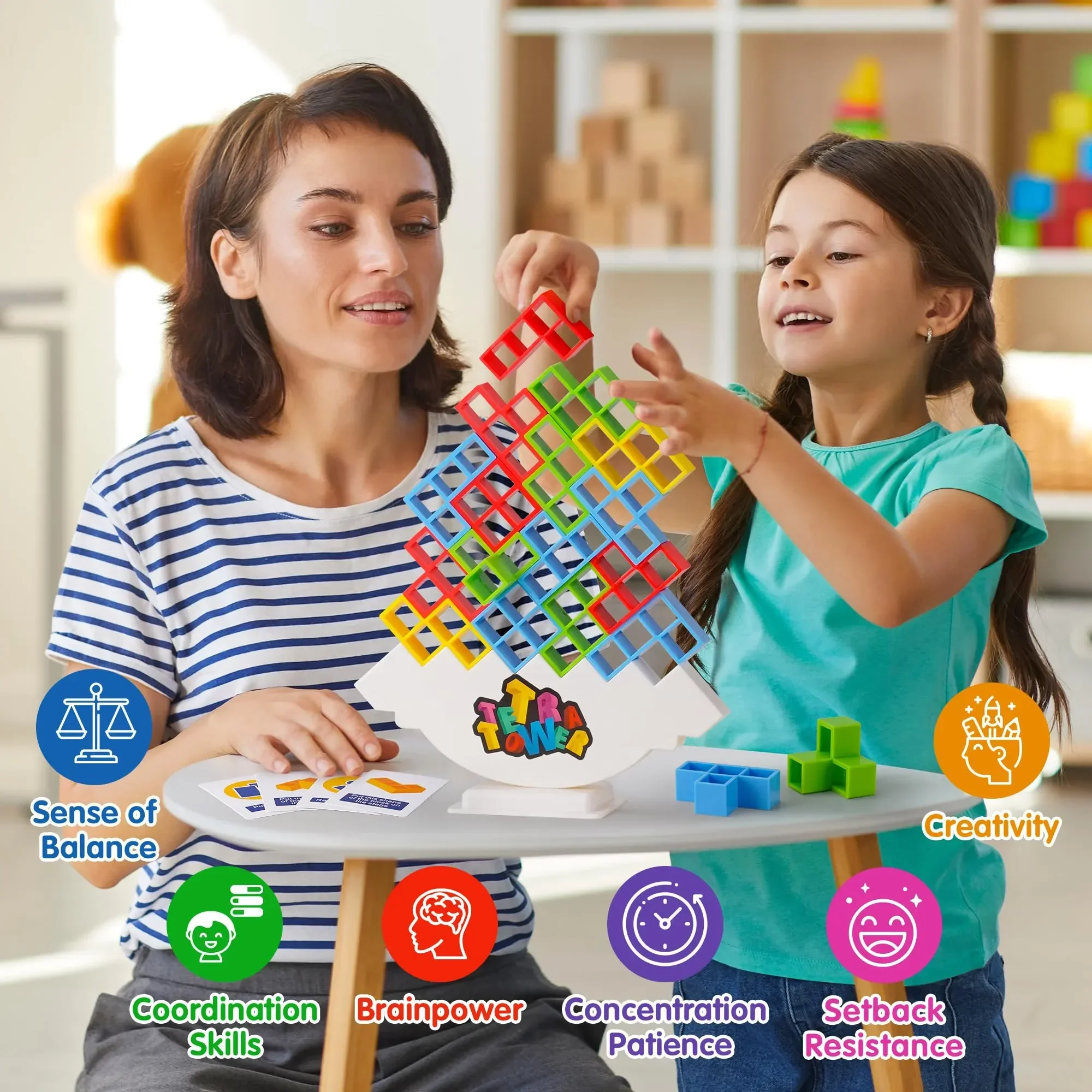 New 48 Piece Tetra Tower Game is a plug and play Game that is both challenging and Fun. Great for the whole Family - Improves your Baby,s Hand Eye Coordination Concentration Skills Set Back Resistance