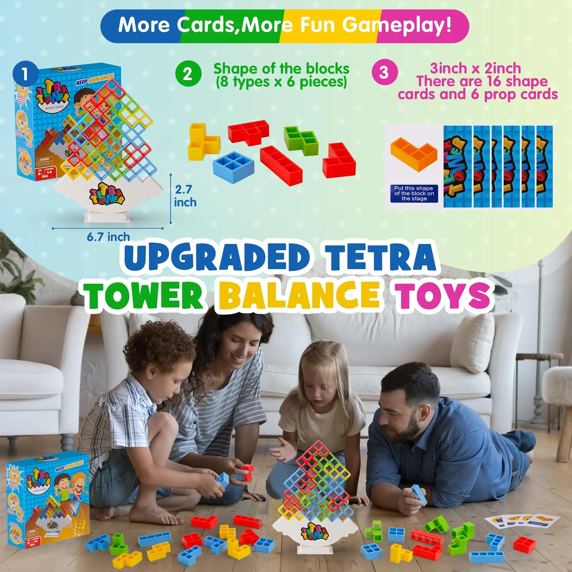 New 48 Piece Tetra Tower Game is a plug and play Game that is both challenging and Fun. Great for the whole Family - Improves your Baby,s Hand Eye Coordination Concentration Skills Set Back Resistance