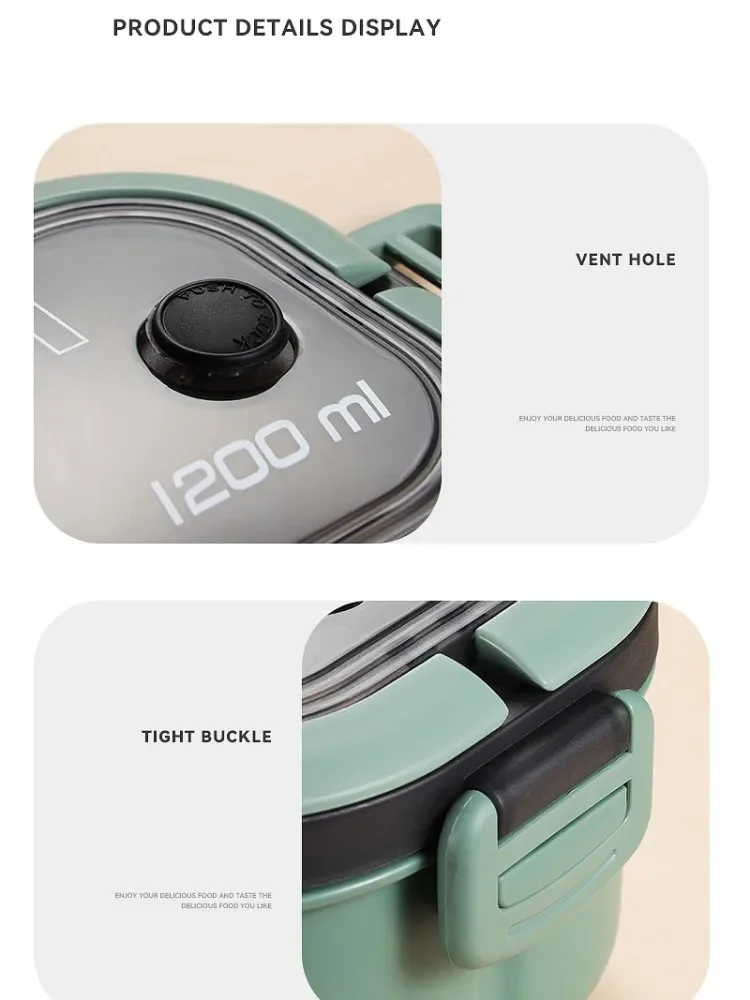 New Double-Layered Leak-Proof Big Bento Lunch Box with Cutlery Set 1200ml Capacity Microwave Safe Dishwasher safe