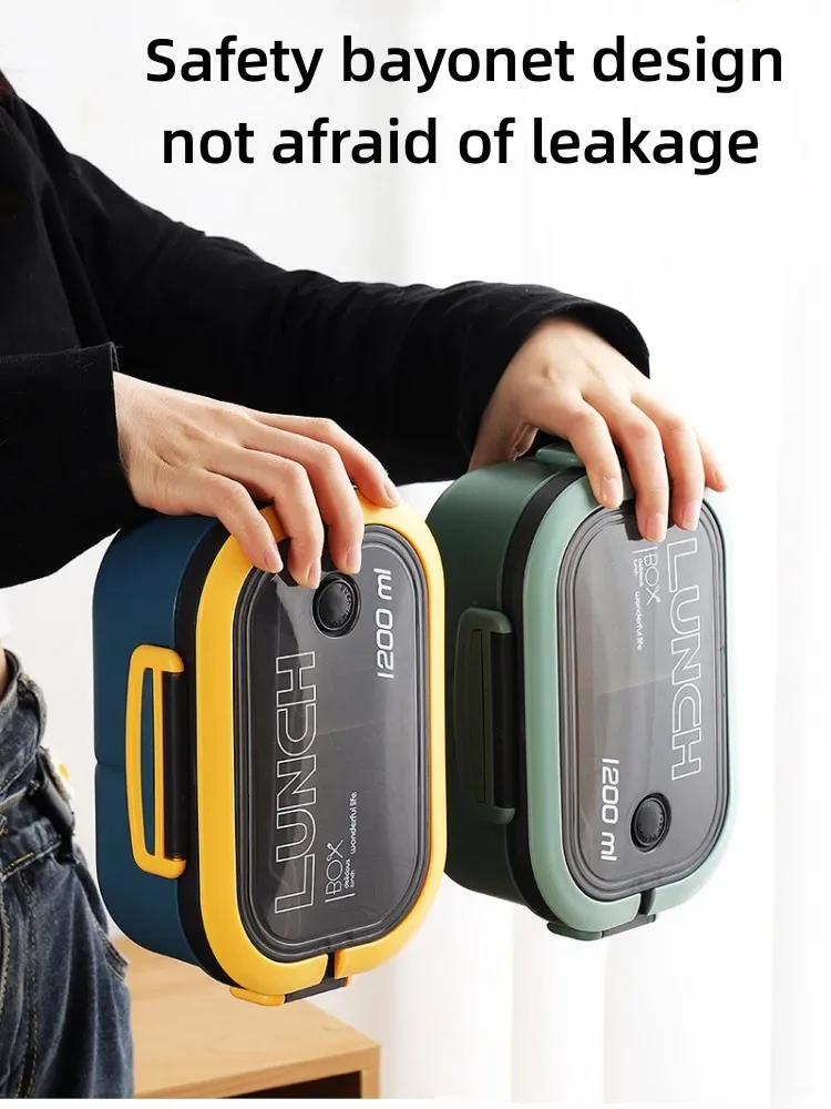 New Double-Layered Leak-Proof Big Bento Lunch Box with Cutlery Set 1200ml Capacity Microwave Safe Dishwasher safe