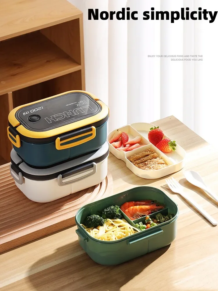 New Double-Layered Leak-Proof Big Bento Lunch Box with Cutlery Set 1200ml Capacity Microwave Safe Dishwasher safe