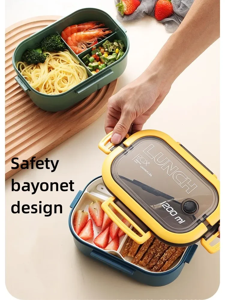 New Double-Layered Leak-Proof Big Bento Lunch Box with Cutlery Set 1200ml Capacity Microwave Safe Dishwasher safe