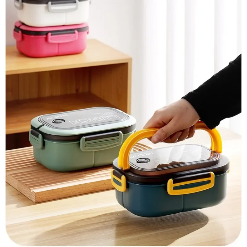 New Double-Layered Leak-Proof Big Bento Lunch Box with Cutlery Set 1200ml Capacity Microwave Safe Dishwasher safe