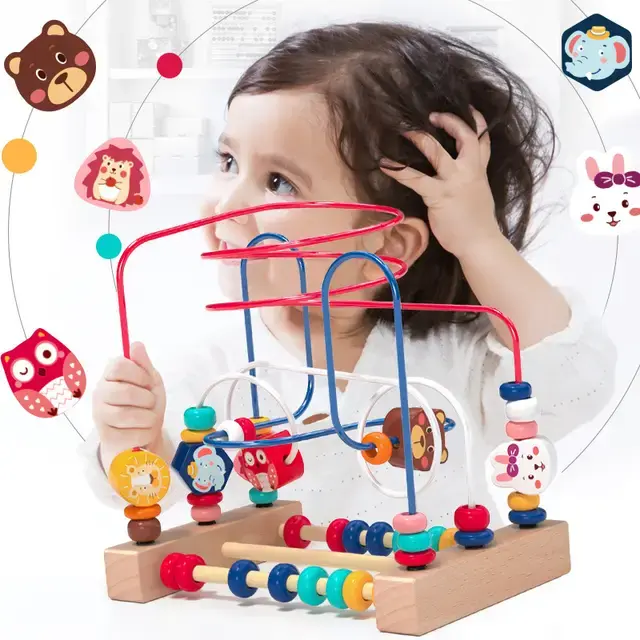 Wooden Bead Maze Activity Center for Toddlers – Educational Toy with Abacus, Animal Shapes, and Colorful Beads to Boost Fine Motor Skills, Logical Thinking, and Early Learning – Safe  Durable Design