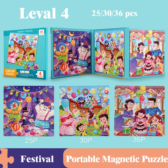 Keep little hands busy and minds sharp with our 3 IN 1 Portable MAGNETIC JIGSAW Puzzle Sets! Designed for kids aged 3+, this set includes 3 engaging PHASED Puzzles—perfect for building skills