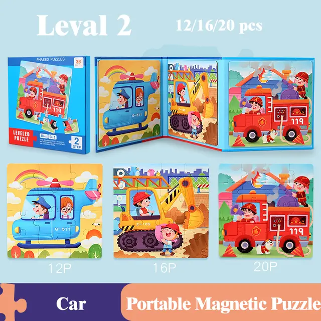 Keep little hands busy and minds sharp with our 3 IN 1 Portable MAGNETIC JIGSAW Puzzle Sets! Designed for kids aged 3+, this set includes 3 engaging PHASED Puzzles—perfect for building skills