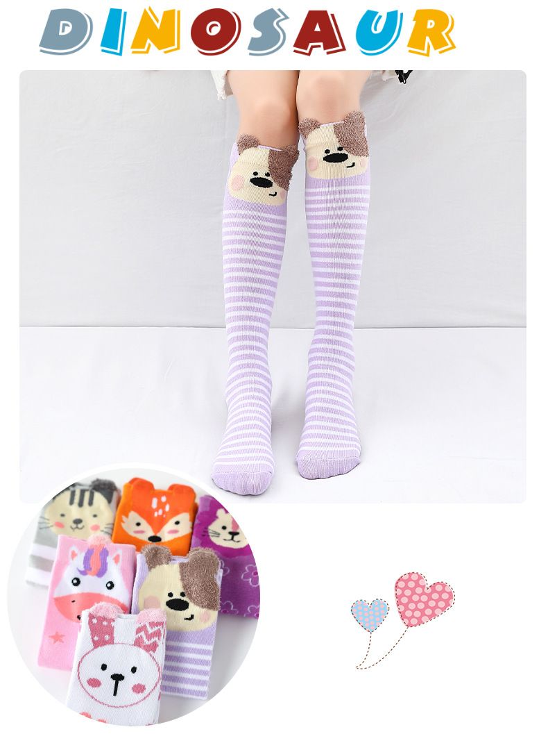 6 Pairs Girls Over the Knee/Calf Thick Cotton Socks with Cartoon Faces