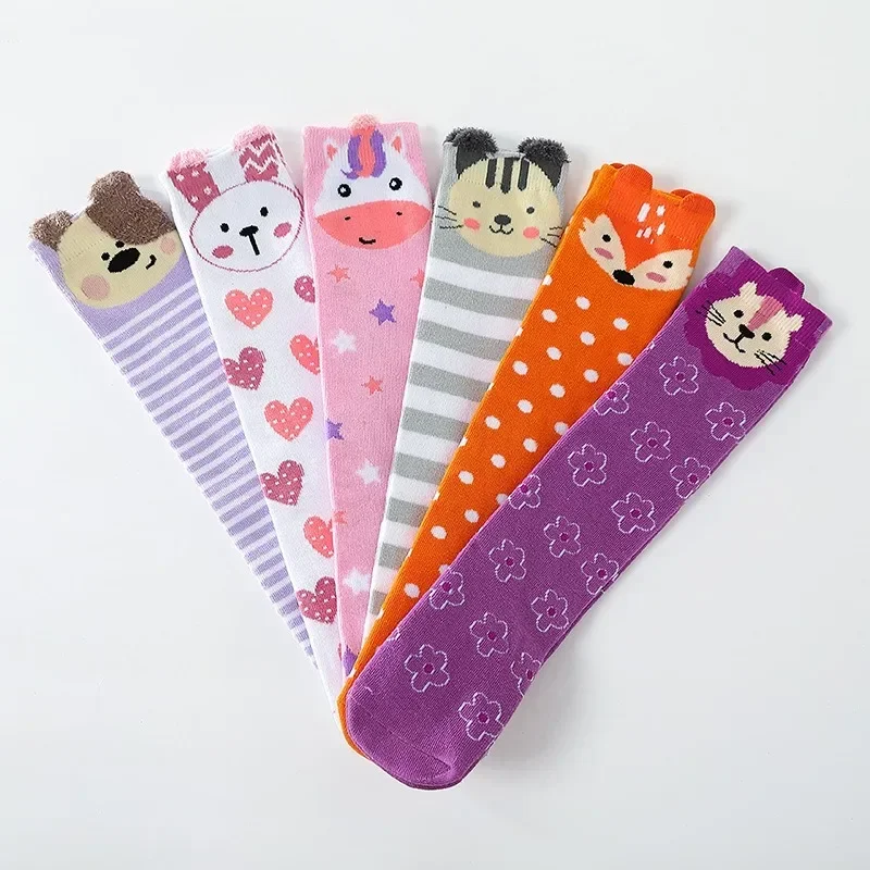 6 Pairs Girls Over the Knee/Calf Thick Cotton Socks with Cartoon Faces