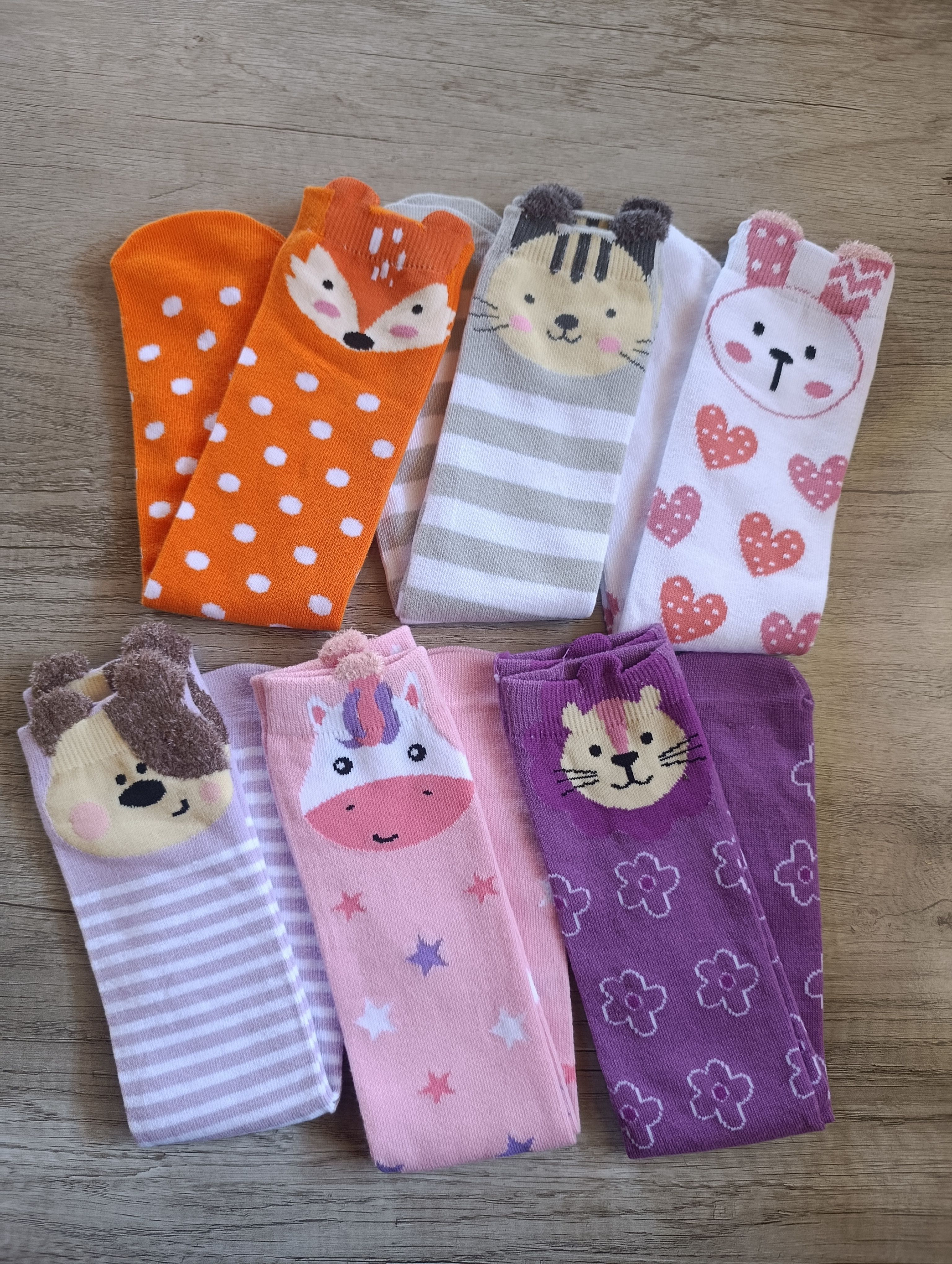 6 Pairs Girls Over the Knee/Calf Thick Cotton Socks with Cartoon Faces