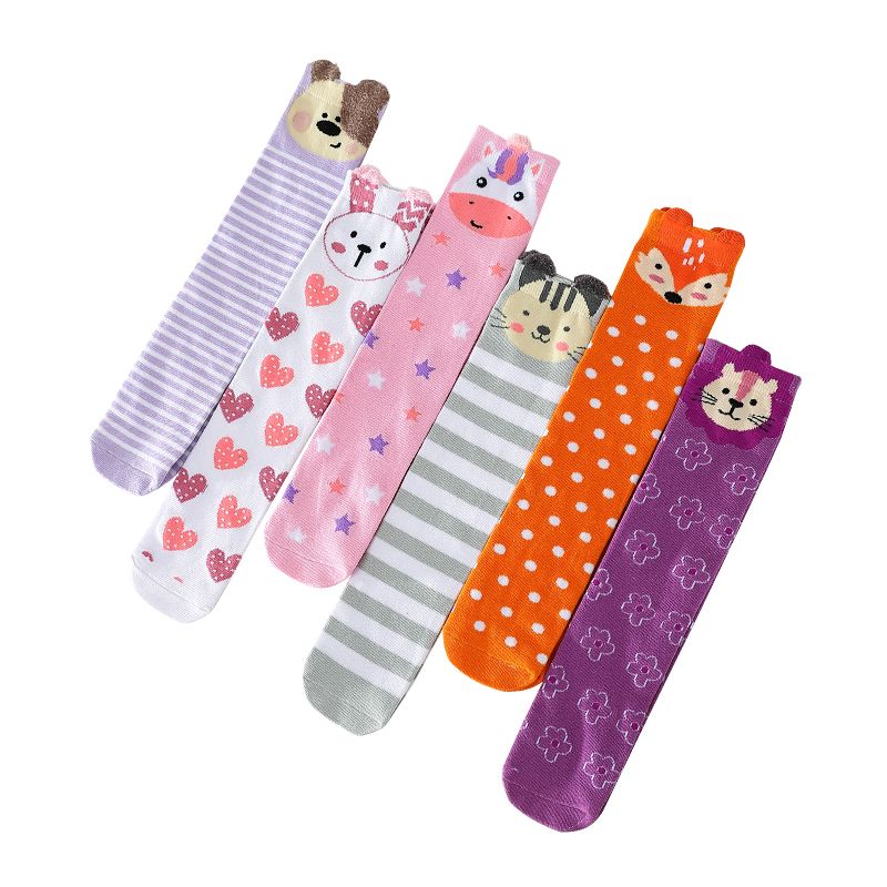 6 Pairs Girls Over the Knee/Calf Thick Cotton Socks with Cartoon Faces