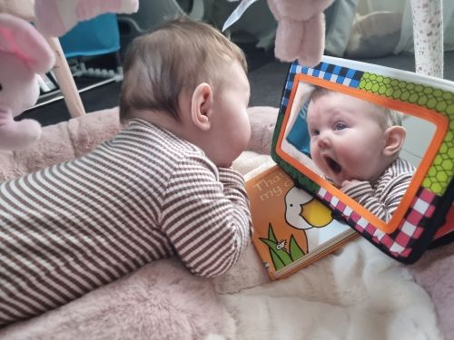 3-in-1 Tummy Time Baby Mirror & Activity Mat – Sensory Development Toy for Newborns & Infants (Foldable, Portable, Montessori-Inspired) For 0-3 Years