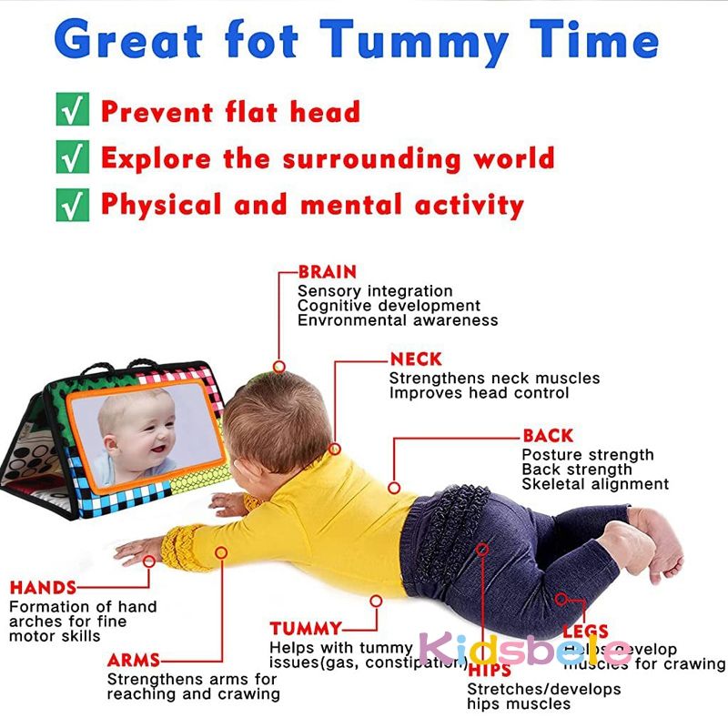 3-in-1 Tummy Time Baby Mirror & Activity Mat – Sensory Development Toy for Newborns & Infants (Foldable, Portable, Montessori-Inspired) For 0-3 Years