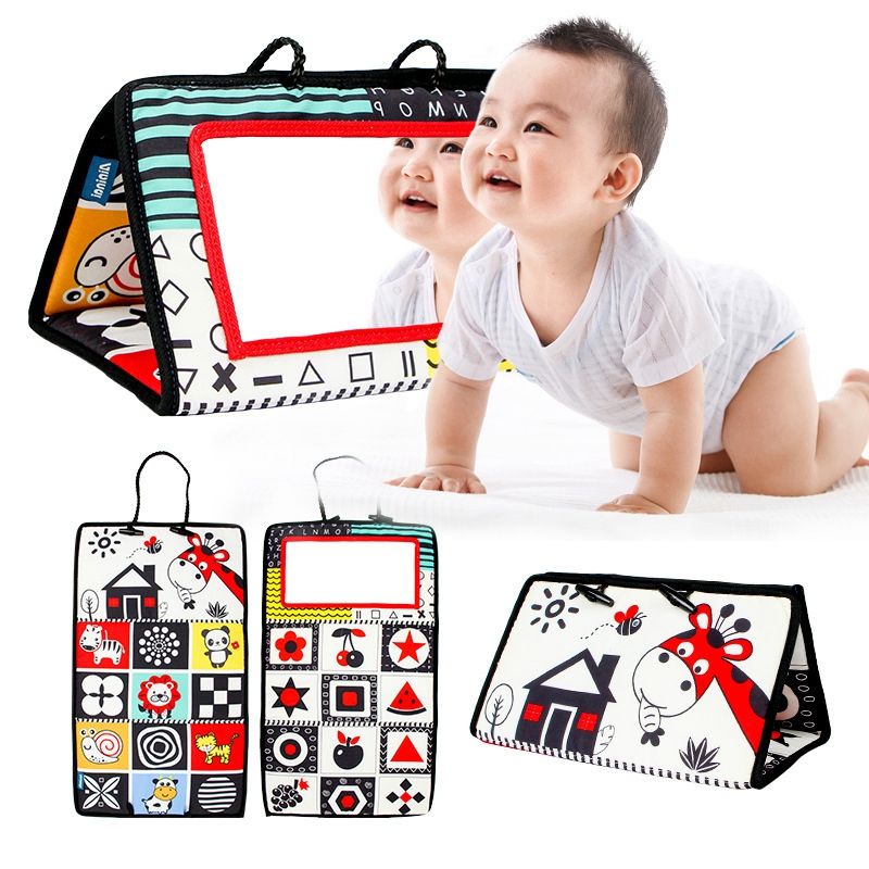 3-in-1 Tummy Time Baby Mirror & Activity Mat – Sensory Development Toy for Newborns & Infants (Foldable, Portable, Montessori-Inspired) For 0-3 Years