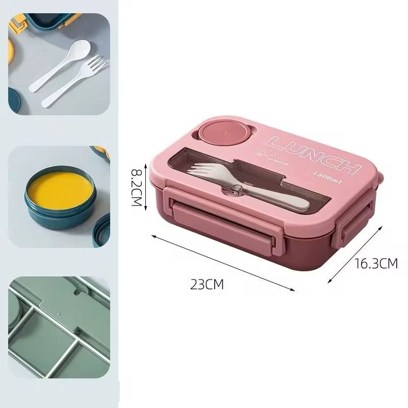 4 Compartmet 1300ML Leakproof Bento Luch Box with a Suace Lid & Cutlery Set - BPA Free Microwave & Dishawasher Safe For Students Office Picnics