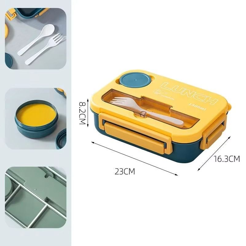 4 Compartmet 1300ML Leakproof Bento Luch Box with a Suace Lid & Cutlery Set - BPA Free Microwave & Dishawasher Safe For Students Office Picnics