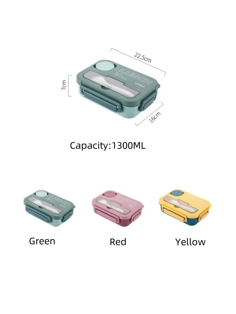 4 Compartmet 1300ML Leakproof Bento Luch Box with a Suace Lid & Cutlery Set - BPA Free Microwave & Dishawasher Safe For Students Office Picnics