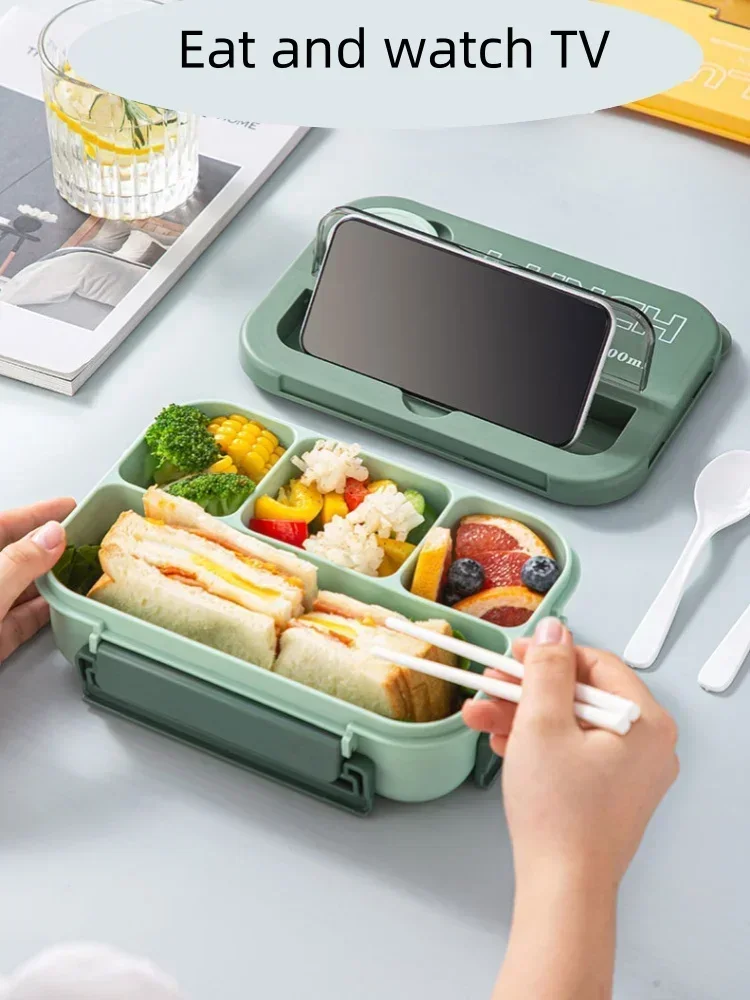 4 Compartmet 1300ML Leakproof Bento Luch Box with a Suace Lid & Cutlery Set - BPA Free Microwave & Dishawasher Safe For Students Office Picnics