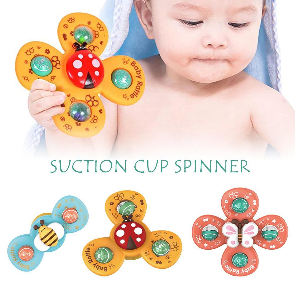 3 Piece Spinning Developmental & Sensory Fidget Toys with Suction 6M+ Travel Friendly 
Sticks to Tiles, Glass and ABS
 BPA Free