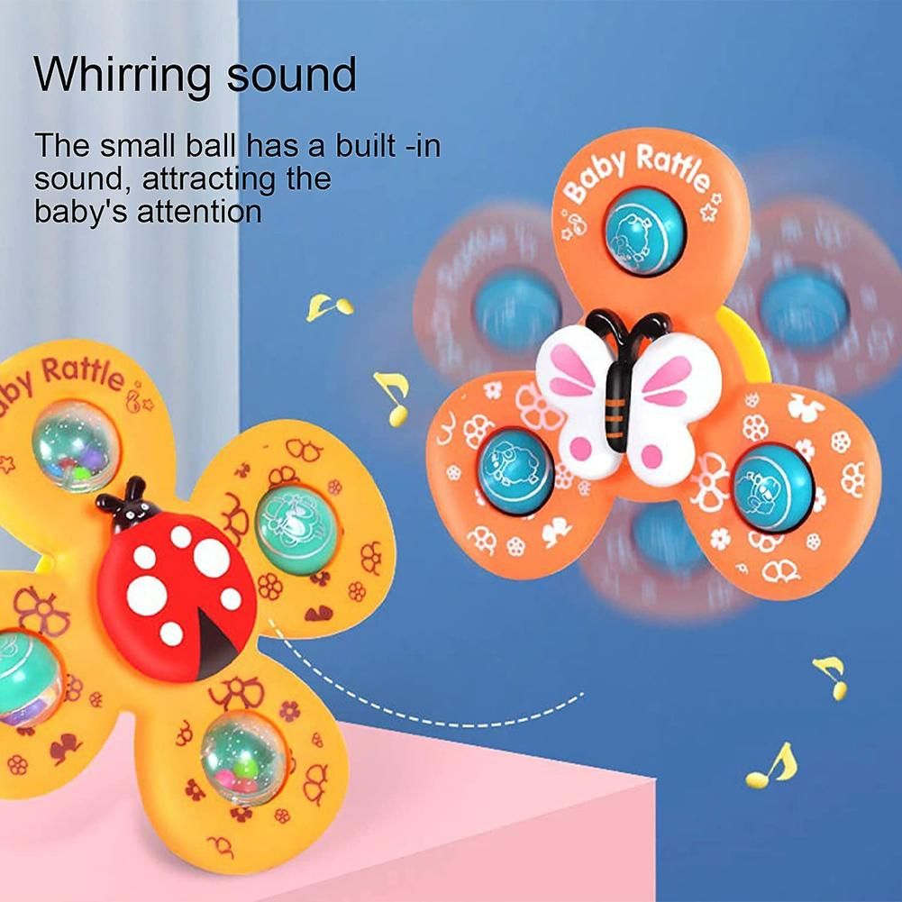 3 Piece Spinning Developmental & Sensory Fidget Toys with Suction 6M+ Travel Friendly 
Sticks to Tiles, Glass and ABS
 BPA Free