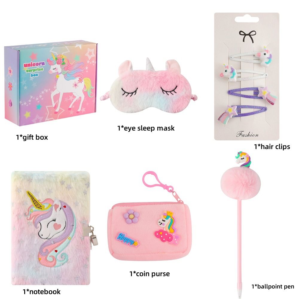 Girls Unicor Journal Gift Set with a Sleeping Mask Coin Purse Pen and Hair clips - For 4+ Years - Make your little one feel special with this amazing gift set