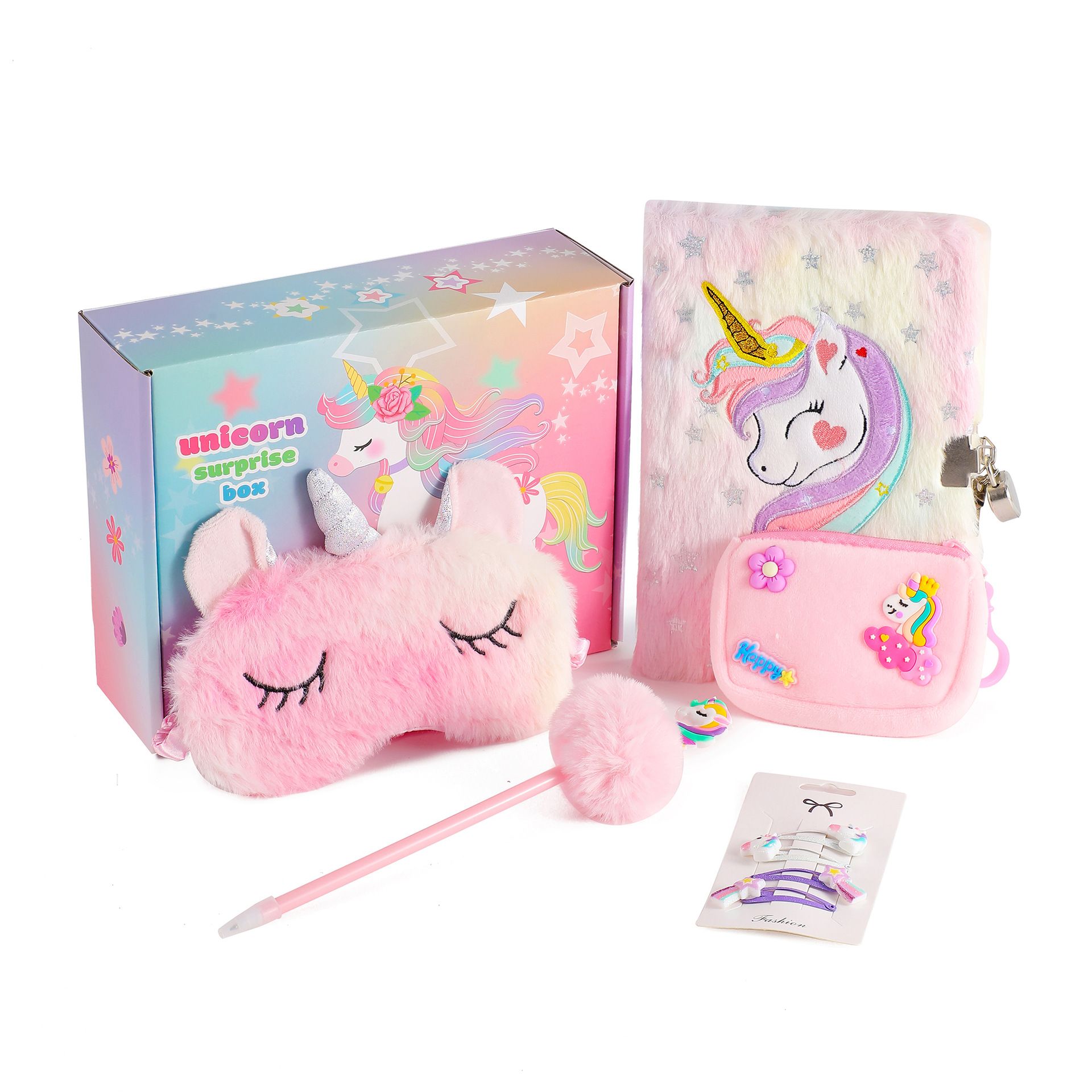 Girls Unicor Journal Gift Set with a Sleeping Mask Coin Purse Pen and Hair clips - For 4+ Years - Make your little one feel special with this amazing gift set