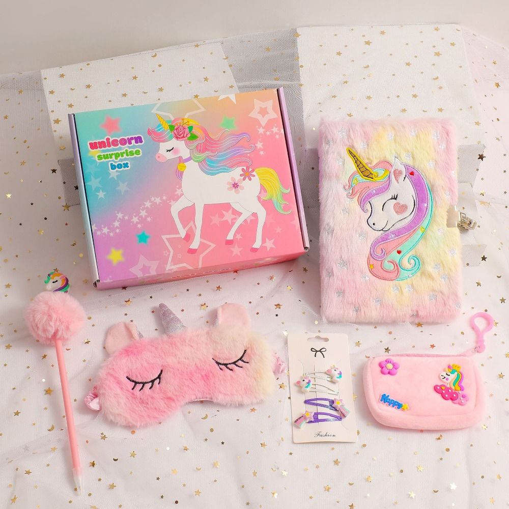Girls Unicor Journal Gift Set with a Sleeping Mask Coin Purse Pen and Hair clips - For 4+ Years - Make your little one feel special with this amazing gift set