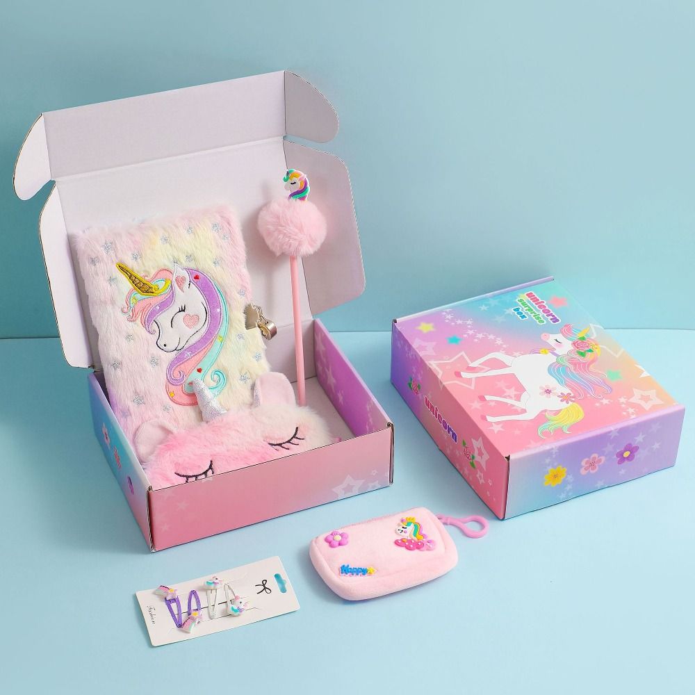 Girls Unicor Journal Gift Set with a Sleeping Mask Coin Purse Pen and Hair clips - For 4+ Years - Make your little one feel special with this amazing gift set